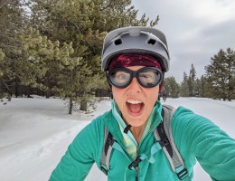 christina in a helmet and sweet goggles